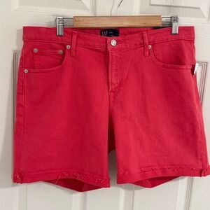 Gap Denim Shorts Womens Pink Mid Rise 5 Inch Raw Hem 14/32 Summer Preppy Coastal